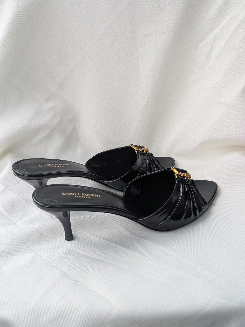 Saint Laurent Black Leather YSL Logo Slide Mule - Picture 11 of 16